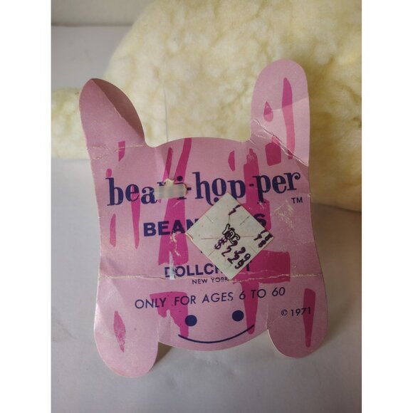 Vintage Beani Hop Per White Lamb Plush Stuffed Animal, Pink Eyes, w/Tag Toy - Picture 7 of 9